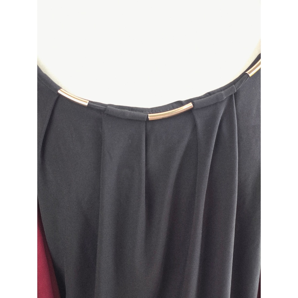 Corvia‎ Layered Look Cardigan Blouse Top Burgundy Black Metal Accent L - Picture 7 of 10